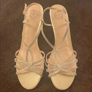 Gold tone wedges w/ rhinestones. NEVER WORN